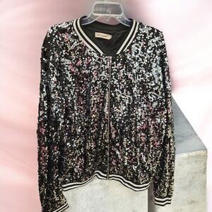 Anna-Kaci Glittering Black and Silver Bomber Jacket Size XXL